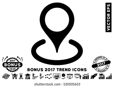 Black Location icon with bonus 2017 year trend symbols. Vector illustration style is flat iconic symbols, white background.