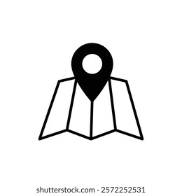 Black location icon with map. Address symbol. Place icon