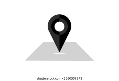 black location icon on light grey map background. 