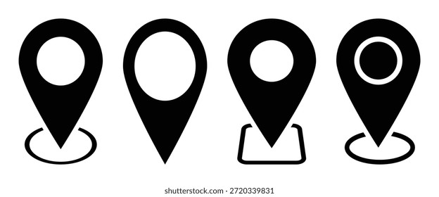 Black location icon set. map pin vector collection, navigation symbols. Location pin icon simple illustration logo art. Location pin icons in different styles.