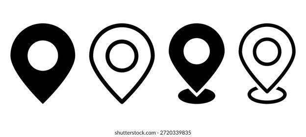 Black location icon set. map pin vector collection, navigation symbols. Location pin icon simple illustration logo art. Location pin icons in different styles.