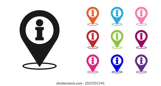 Black Location with information icon isolated on white background. Set icons colorful. Vector