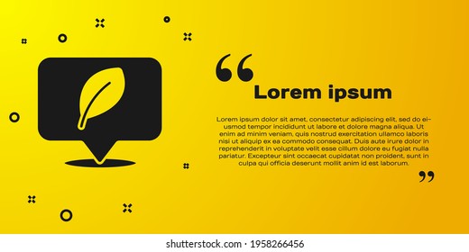 Black Location with leaf icon isolated on yellow background. Eco energy concept. Alternative energy concept.  Vector