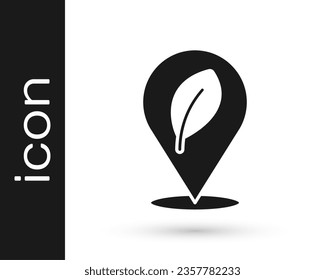 Black Location with leaf icon isolated on white background. Eco energy concept. Alternative energy concept.  Vector