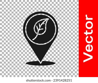 Black Location with leaf icon isolated on transparent background. Eco energy concept. Alternative energy concept.  Vector