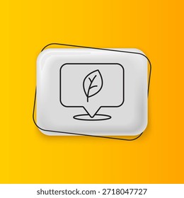 Black Location with leaf icon isolated on yellow background. Eco energy concept. Alternative energy concept. Silver rectangle button. Vector