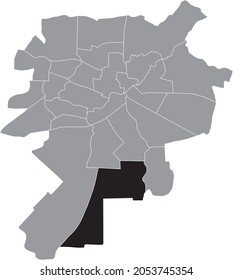 Black location map of the Abramowice district inside gray urban districts map of the Polish regional capital city of Lublin, Poland