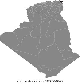 Black location map of the Algerian El Taref province inside gray map of Algeria