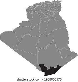 Black location map of the Algerian In Guezzam province inside gray map of Algeria