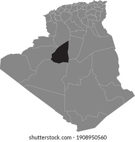 Mapa de ubicación negra de la provincia argelina de Timimoun dentro del mapa gris de Argelia