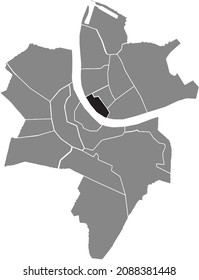 Black location map of the Altstadt Kleinbasel District inside gray urban districts map of the Swiss regional capital city of Basel, Switzerland