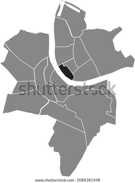 Black location map of the Altstadt Kleinbasel\
District inside gray urban districts map of the Swiss regional\
capital city of Basel,\
Switzerland