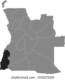 Black location map of the Angolan Namibe province inside gray map of Angola