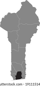 Black location map of the Beninese Atlantique department inside gray map of Benin