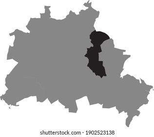 Black location map of Berliner Lichtenberg borough (bezirk) inside gray map of Berlin, Germany