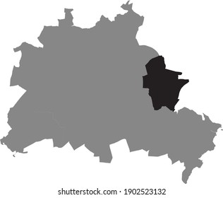 Black location map of Berliner Marzahn-Hellersdorf borough (bezirk) inside gray map of Berlin, Germany