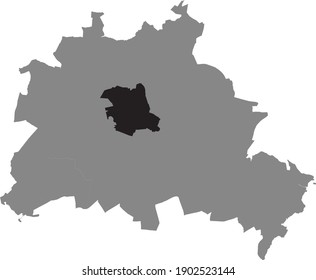 Black location map of Berliner Mitte borough (bezirk) inside gray map of Berlin, Germany
