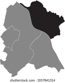 Black location map of the Beuel district inside gray urban districts map of the German regional capital city of Bonn, Germany