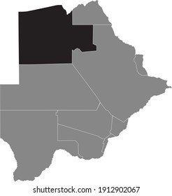 Black location map of the Botswanan Ngamiland district inside gray map of Botswana