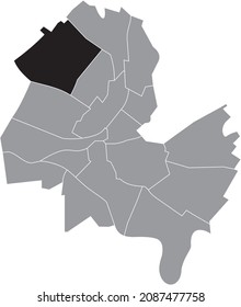 Black location map of the Bouchet-Moillebeau District inside gray urban districts map of the Swiss regional capital city of Geneva, Switzerland