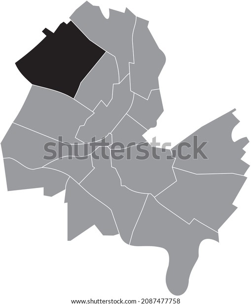 Black location map of the Bouchet-Moillebeau\
District inside gray urban districts map of the Swiss regional\
capital city of Geneva,\
Switzerland
