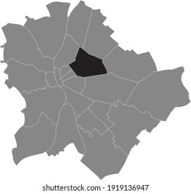Black location map of the Budapestian Zugló 14th district (XIV kerület) inside gray map of Budapest, Hungary