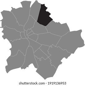 Mapa de ubicación en negro del Rákospalota Budista, Pestú jhely, Újpalota distrito 15 (XV kerület) dentro del mapa gris de Budapest, Hungría