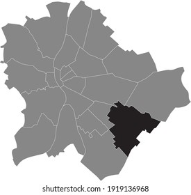 Black location map of the Budapestian Pestszentlőrinc-Pestszentimre 18th district (XVIII kerület) inside gray map of Budapest, Hungary