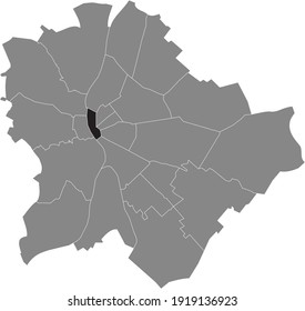 Black location map of the Budapestian Belváros-Lipótváros 5th district (V kerület) inside gray map of Budapest, Hungary
