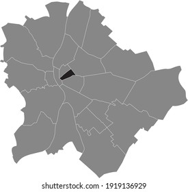 Black location map of the Budapestian Erzsébetváros 7th district (VII kerület) inside gray map of Budapest, Hungary