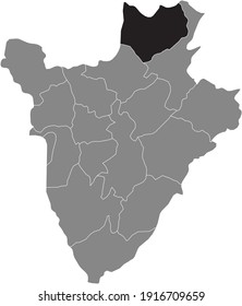 Black location map of the Burundian Kirundo province inside gray map of Burundi