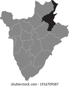 Black location map of the Burundian Muyinga province inside gray map of Burundi