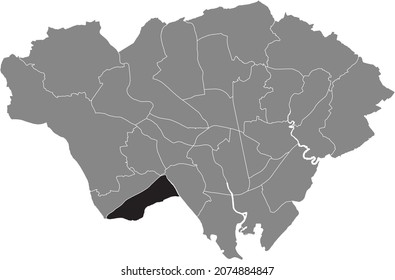 Mapa de la ubicación en negro del distrito electoral de Caerau dentro de los distritos urbanos grises, mapa de la capital galesa de Cardiff, Reino Unido
