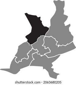 Black location map of the  Canton-6 inside gray urban districts map of the French regional capital city of Nantes, France