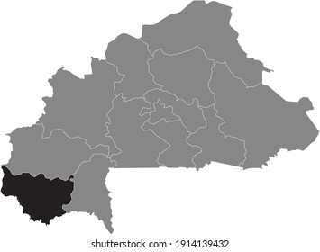 Mapa de ubicación negra de la región de Cascades de Burkina Faso dentro del mapa gris de Burkina Faso