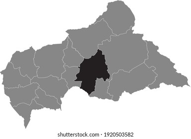 Mapa de ubicación en negro de la prefectura centroafricana de Ouaka dentro del mapa gris de la República Centroafricana