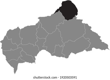 Black location map of Central African Vakaga prefecture inside gray map of the Central African Republic