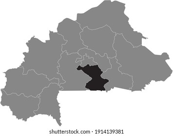 Mapa de ubicación negra de la región burkinesa Centro-Sur dentro del mapa gris de Burkina Faso