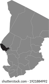 Black location map of Chadian Lac region inside gray map of Chad