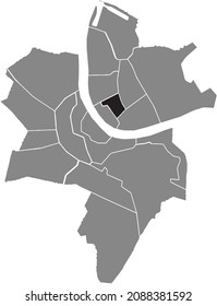 Black location map of the Clara District inside gray urban districts map of the Swiss regional capital city of Basel, Switzerland