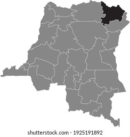 Black location map of the Congolese Haut-Uele province inside gray map of the Democratic Republic of the Congo