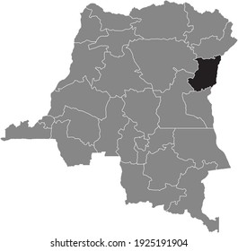 Black location map of the Congolese North Kivu province inside gray map of the Democratic Republic of the Congo