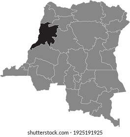 Black location map of the Congolese Équateur province inside gray map of the Democratic Republic of the Congo