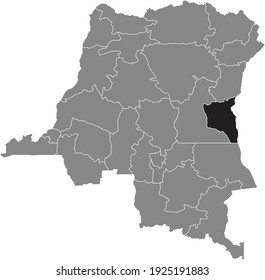 Black location map of the Congolese South Kivu province inside gray map of the Democratic Republic of the Congo