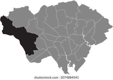 Mapa de ubicación en negro del distrito electoral de Creigiau y St. Fagans dentro de los distritos urbanos grises mapa de la ciudad capital de Gales, Cardiff, Reino Unido