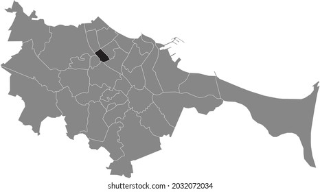 Black location map of the gdański Zaspa-Młyniec district inside the Polish regional capital city of Gdansk, Poland