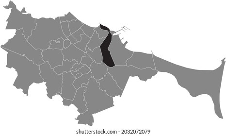 Black location map of the gdański Przeróbka district inside the Polish regional capital city of Gdansk, Poland