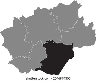 Black location map of the Bochum-Süd district inside gray urban districts map of the German regional capital city of Bochum, Germany