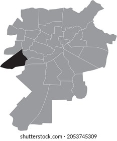 Black location map of the Węglin Południowy district inside gray urban districts map of the Polish regional capital city of Lublin, Poland