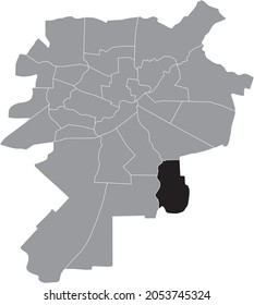 Black location map of the Głusk district inside gray urban districts map of the Polish regional capital city of Lublin, Poland